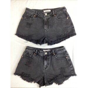 Pacsun Distressed Black Denim Shorts Frayed Hem Festival Fashion Size 24